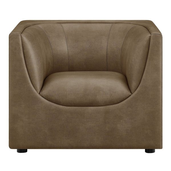 Modway Furniture Hilda Sculptural Lounge Chair with Pebbled Vegan Leather and Curved Wraparound Arms Mushroom EEI-7569-MUS