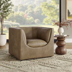 Modway Furniture Hilda Sculptural Lounge Chair with Pebbled Vegan Leather and Curved Wraparound Arms Mushroom EEI-7569-MUS
