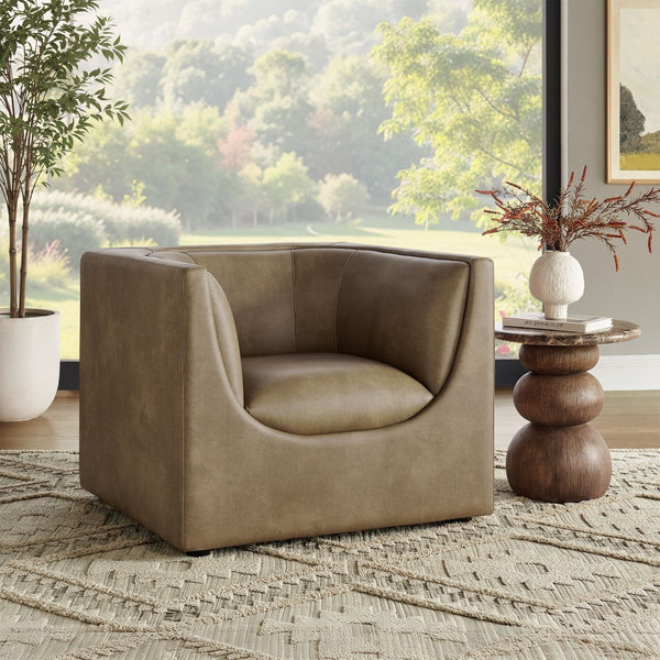 Modway Furniture Hilda Sculptural Lounge Chair with Pebbled Vegan Leather and Curved Wraparound Arms Mushroom EEI-7569-MUS
