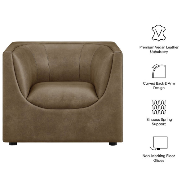 Modway Furniture Hilda Sculptural Lounge Chair with Pebbled Vegan Leather and Curved Wraparound Arms Mushroom EEI-7569-MUS