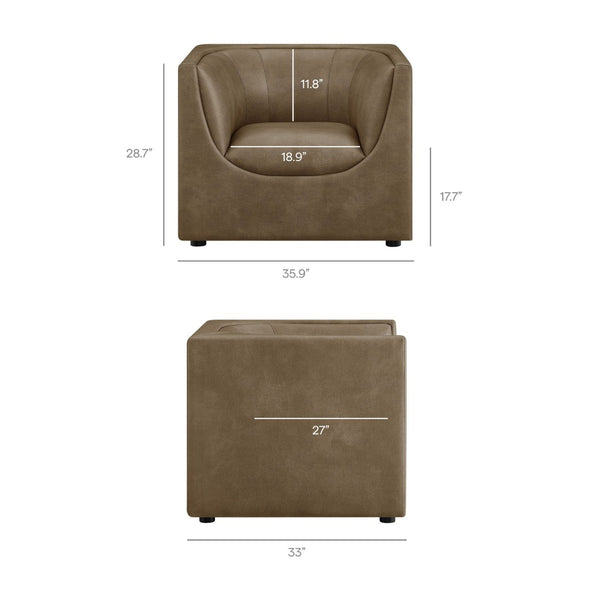 Modway Furniture Hilda Sculptural Lounge Chair with Pebbled Vegan Leather and Curved Wraparound Arms Mushroom EEI-7569-MUS