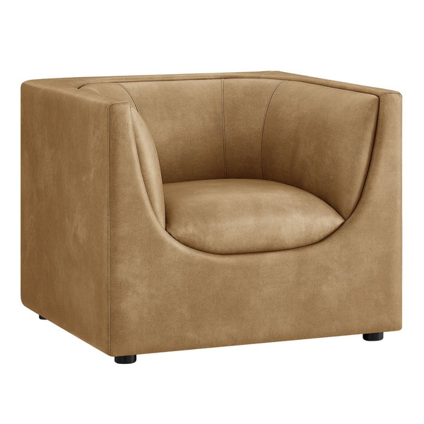 Modway Furniture Hilda Sculptural Lounge Chair with Pebbled Vegan Leather and Curved Wraparound Arms Toast EEI-7569-TST