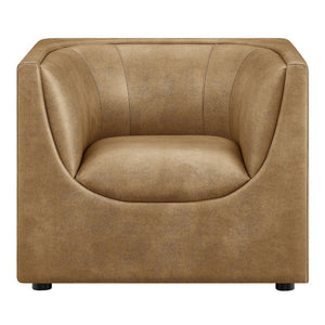 Modway Furniture Hilda Sculptural Lounge Chair with Pebbled Vegan Leather and Curved Wraparound Arms Toast EEI-7569-TST