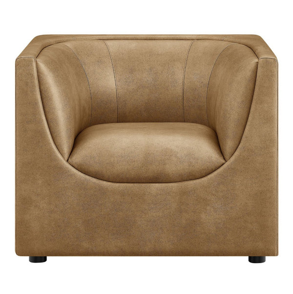 Modway Furniture Hilda Sculptural Lounge Chair with Pebbled Vegan Leather and Curved Wraparound Arms Toast EEI-7569-TST
