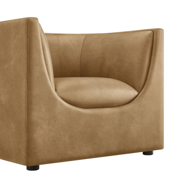 Modway Furniture Hilda Sculptural Lounge Chair with Pebbled Vegan Leather and Curved Wraparound Arms Toast EEI-7569-TST