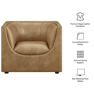 Modway Furniture Hilda Sculptural Lounge Chair with Pebbled Vegan Leather and Curved Wraparound Arms Toast EEI-7569-TST