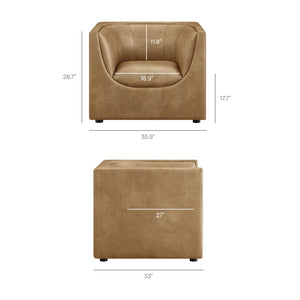 Modway Furniture Hilda Sculptural Lounge Chair with Pebbled Vegan Leather and Curved Wraparound Arms Toast EEI-7569-TST