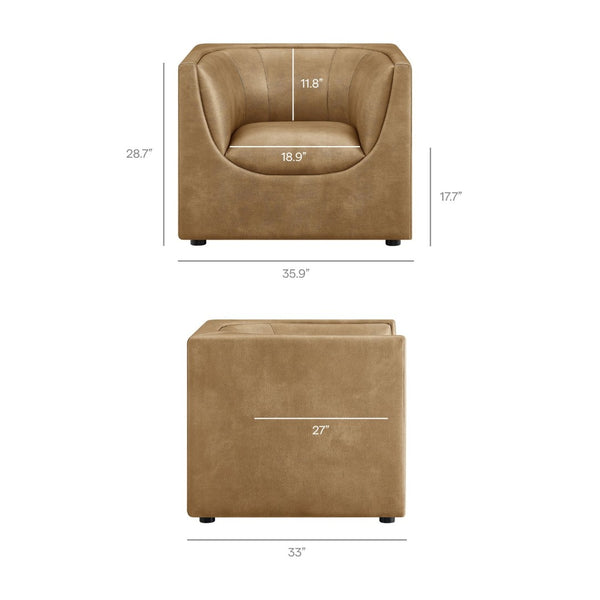 Modway Furniture Hilda Sculptural Lounge Chair with Pebbled Vegan Leather and Curved Wraparound Arms Toast EEI-7569-TST