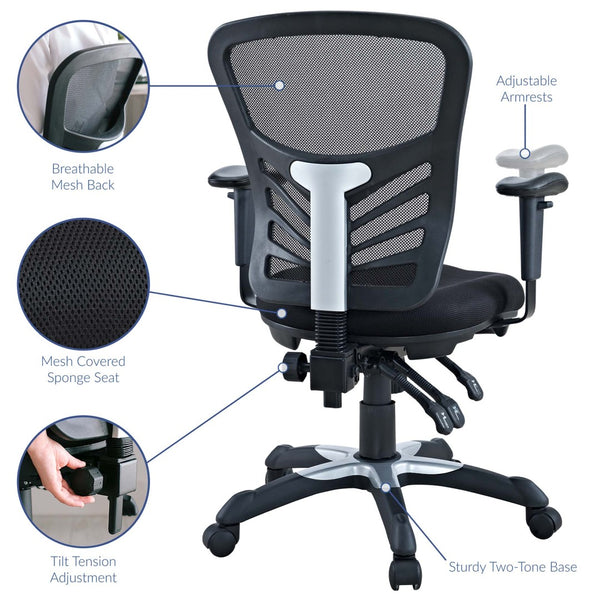 Modway Furniture Articulate Mesh Office Chair – Ergonomic Design for Ultimate Comfort, Adjustable Features & Mobility Black EEI-757-BLK