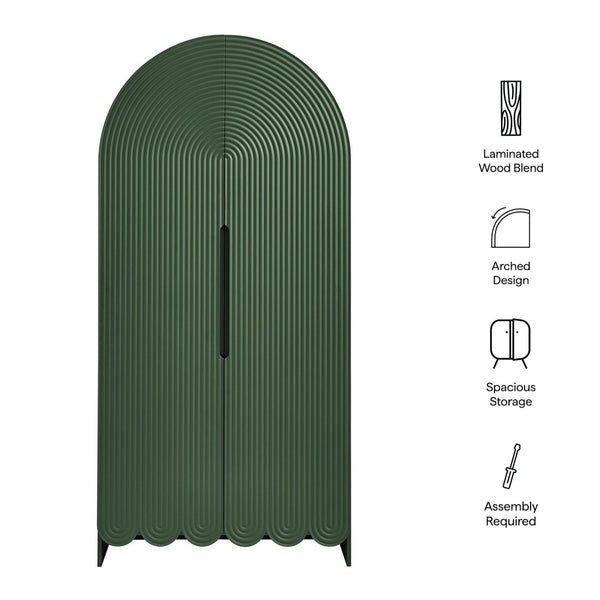 Modway Furniture Dahlia 78 Inch Fluted Arched Storage Cabinet - Elegant Design with Ample Space for Any Room Hunter Green EEI-7570-HGR