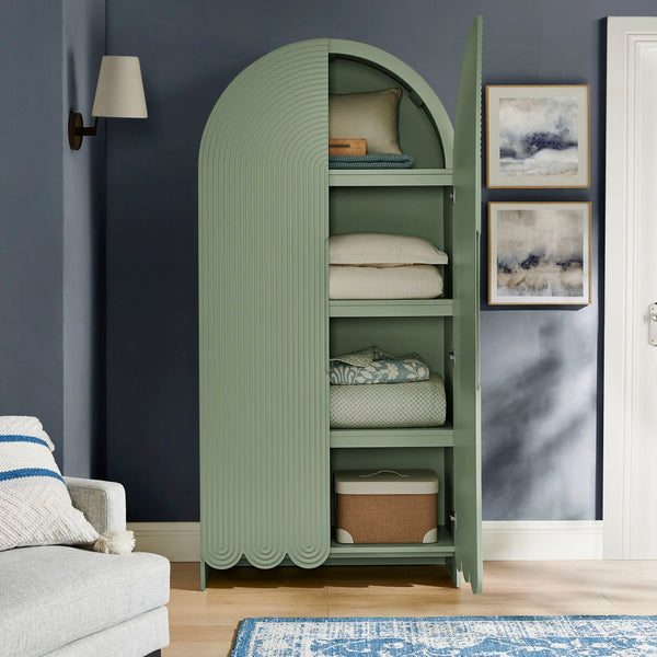 Modway Furniture Dahlia Fluted Arched Tall Cabinet with Scalloped Base and Four Shelves for Any Room EEI-7570-SGE