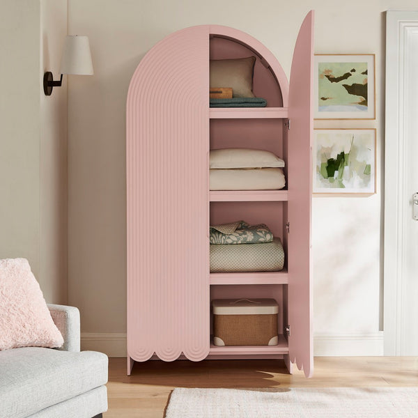 Modway Furniture Dahlia 78 Inch Fluted Arched Storage Cabinet - Elegant Design with Ample Space for Any Room Soft Pink EEI-7570-SPN