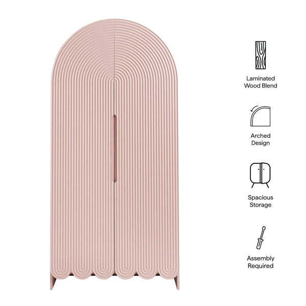 Modway Furniture Dahlia 78 Inch Fluted Arched Storage Cabinet - Elegant Design with Ample Space for Any Room Soft Pink EEI-7570-SPN