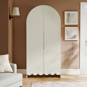 Modway Furniture Dahlia 78 Inch Fluted Arched Storage Cabinet - Elegant Design with Ample Space for Any Room White EEI-7570-WHI