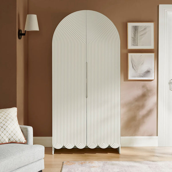 Modway Furniture Dahlia 78 Inch Fluted Arched Storage Cabinet - Elegant Design with Ample Space for Any Room White EEI-7570-WHI