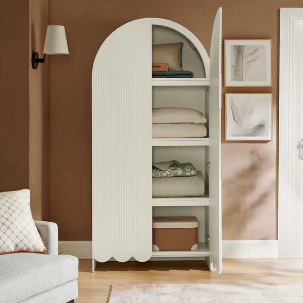 Modway Furniture Dahlia 78 Inch Fluted Arched Storage Cabinet - Elegant Design with Ample Space for Any Room White EEI-7570-WHI