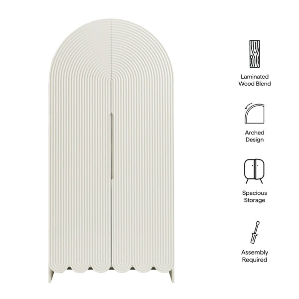 Modway Furniture Dahlia 78 Inch Fluted Arched Storage Cabinet - Elegant Design with Ample Space for Any Room White EEI-7570-WHI