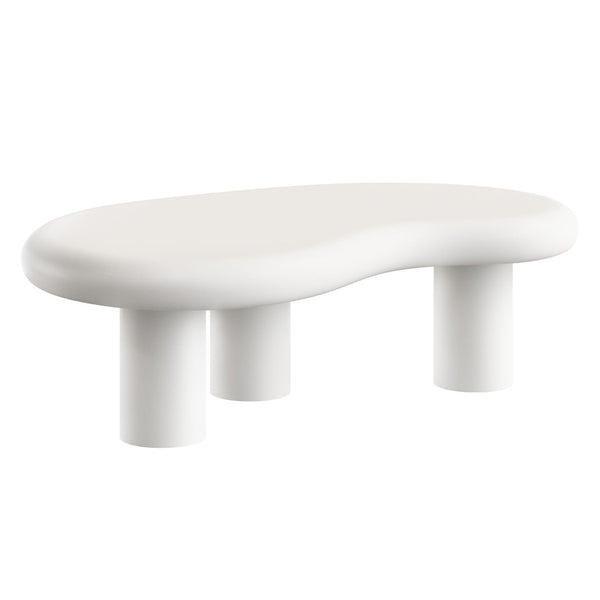 Modway Furniture Elowen Concrete Kidney Shaped Outdoor Patio Coffee Table with Pedestal Base EEI-7571-WHI