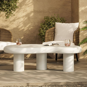 Modway Furniture Elowen Concrete Kidney Shaped Outdoor Patio Coffee Table with Pedestal Base EEI-7571-WHI