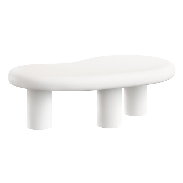 Modway Furniture Elowen Concrete Kidney Shaped Outdoor Patio Coffee Table with Pedestal Base EEI-7571-WHI