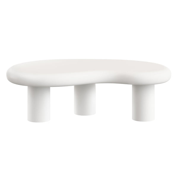 Modway Furniture Elowen Concrete Kidney Shaped Outdoor Patio Coffee Table with Pedestal Base EEI-7571-WHI