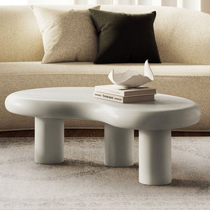 Modway Furniture Elowen Concrete Kidney Shaped Outdoor Patio Coffee Table with Pedestal Base EEI-7571-WHI