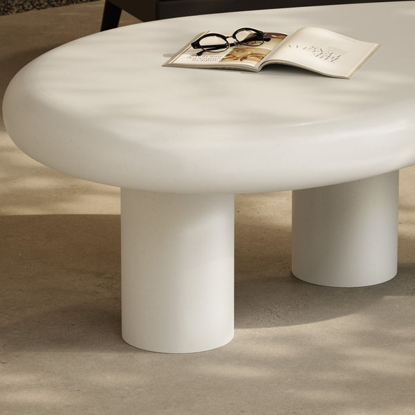 Modway Furniture Elowen Concrete Kidney Shaped Outdoor Patio Coffee Table with Pedestal Base EEI-7571-WHI