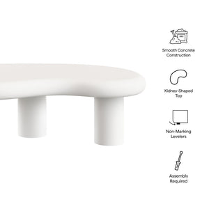 Modway Furniture Elowen Concrete Kidney Shaped Outdoor Patio Coffee Table with Pedestal Base EEI-7571-WHI