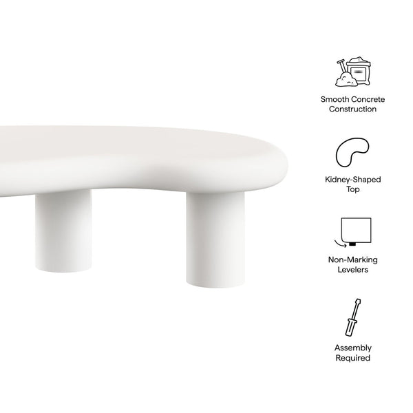 Modway Furniture Elowen Concrete Kidney Shaped Outdoor Patio Coffee Table with Pedestal Base EEI-7571-WHI
