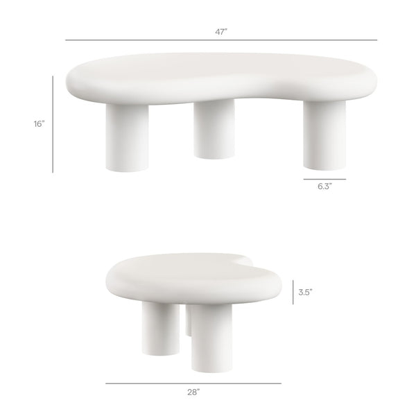 Modway Furniture Elowen Concrete Kidney Shaped Outdoor Patio Coffee Table with Pedestal Base EEI-7571-WHI