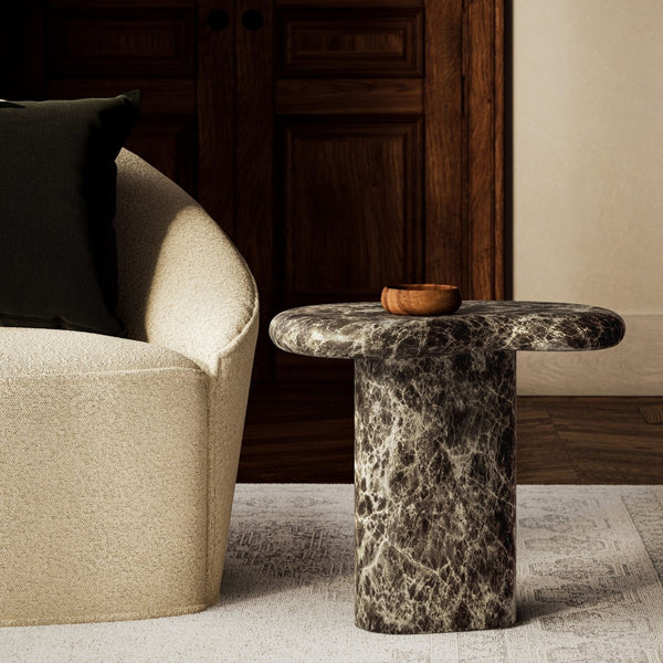 Modway Furniture Elowen Concrete Kidney Side Table with Faux Marble Finish for Patio or Living Room EEI-7572-EMP