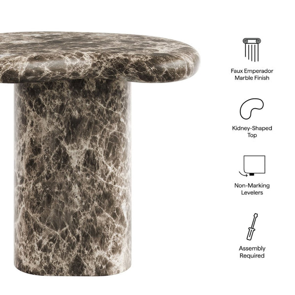 Modway Furniture Elowen Concrete Kidney Side Table with Faux Marble Finish for Patio or Living Room EEI-7572-EMP