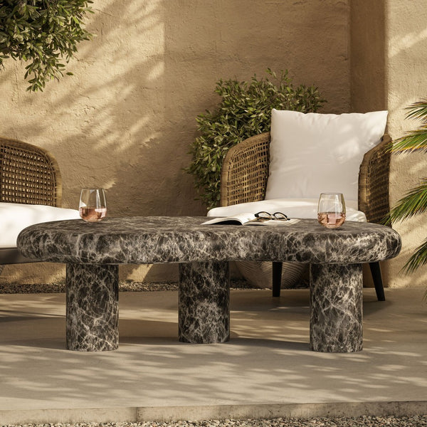 Modway Furniture Elowen Kidney Shaped Concrete Patio Coffee Table with Faux Marble Pedestal Base EEI-7573-EMP