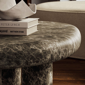 Modway Furniture Elowen Kidney Shaped Concrete Patio Coffee Table with Faux Marble Pedestal Base EEI-7573-EMP