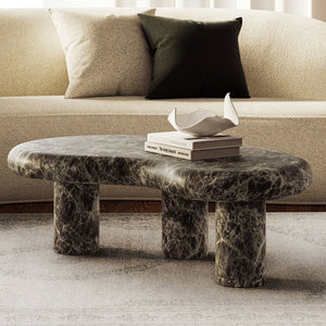 Modway Furniture Elowen Kidney Shaped Concrete Patio Coffee Table with Faux Marble Pedestal Base EEI-7573-EMP