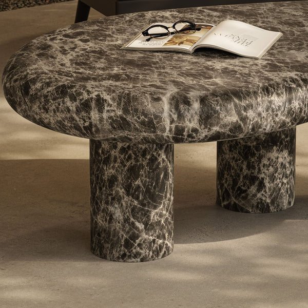 Modway Furniture Elowen Kidney Shaped Concrete Patio Coffee Table with Faux Marble Pedestal Base EEI-7573-EMP