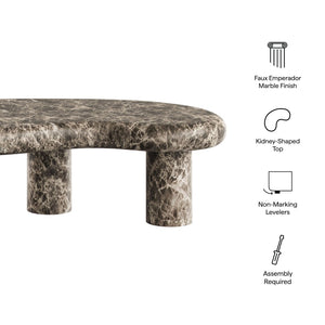 Modway Furniture Elowen Kidney Shaped Concrete Patio Coffee Table with Faux Marble Pedestal Base EEI-7573-EMP