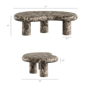 Modway Furniture Elowen Kidney Shaped Concrete Patio Coffee Table with Faux Marble Pedestal Base EEI-7573-EMP