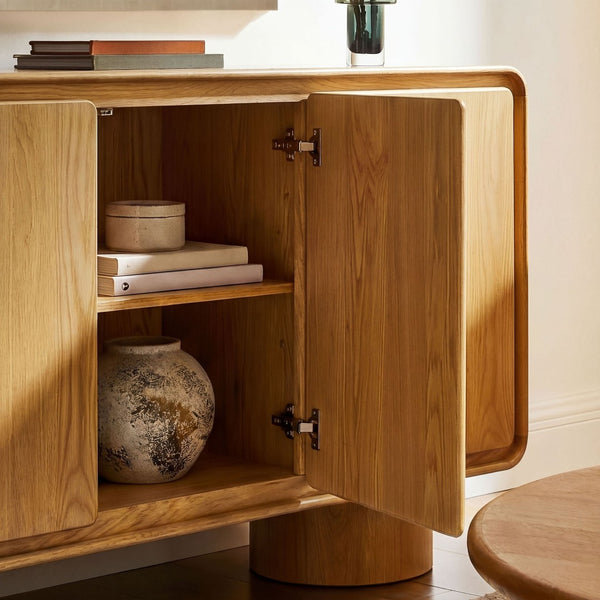 Modway Furniture Lumo Wood Veneer Three Door Credenza with Push Open Storage for Modern Living EEI-7575-OAK