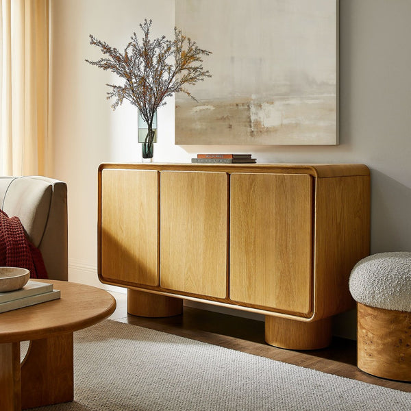 Modway Furniture Lumo Wood Veneer Three Door Credenza with Push Open Storage for Modern Living EEI-7575-OAK