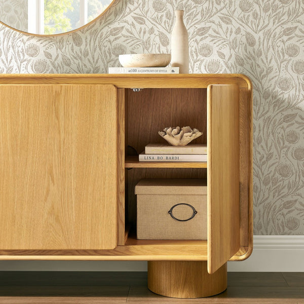 Modway Furniture Lumo Wood Veneer Three Door Credenza with Push Open Storage for Modern Living EEI-7575-OAK