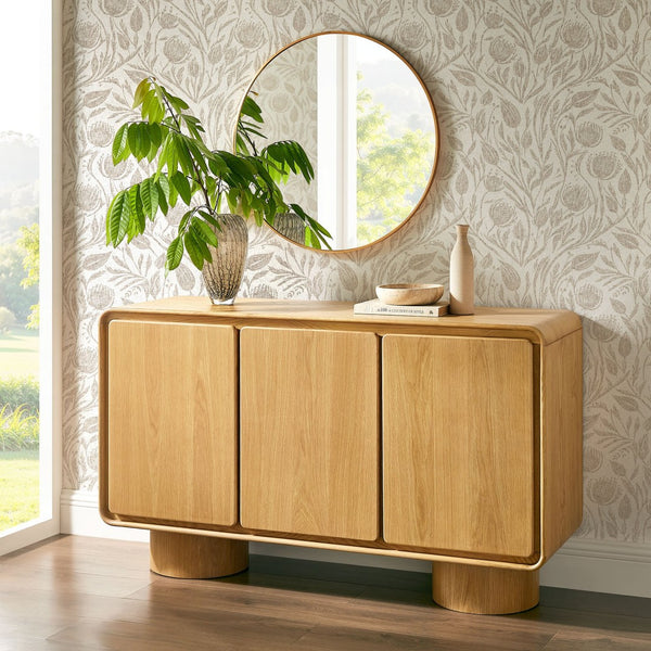 Modway Furniture Lumo Wood Veneer Three Door Credenza with Push Open Storage for Modern Living EEI-7575-OAK