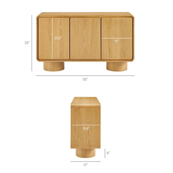 Modway Furniture Lumo Wood Veneer Three Door Credenza with Push Open Storage for Modern Living EEI-7575-OAK