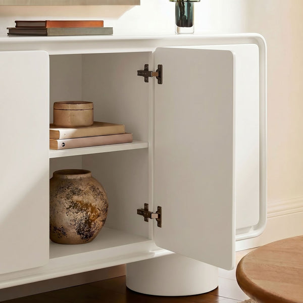 Modway Furniture Lumo Wood Veneer Curved Credenza with Push Open Doors for Modern Living Rooms EEI-7576-WHI