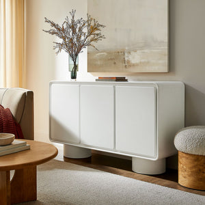 Modway Furniture Lumo Wood Veneer Curved Credenza with Push Open Doors for Modern Living Rooms EEI-7576-WHI