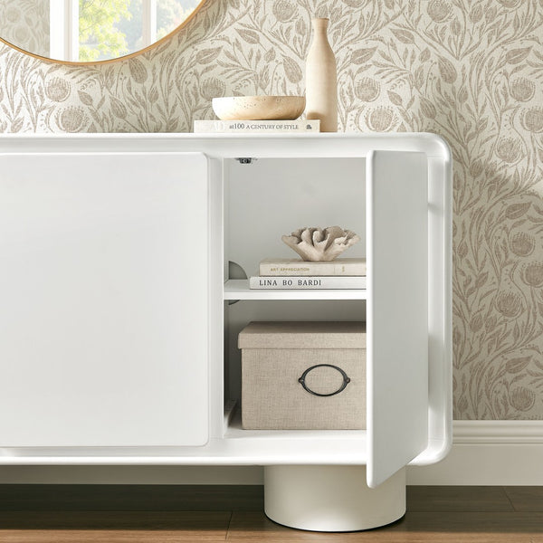 Modway Furniture Lumo Wood Veneer Curved Credenza with Push Open Doors for Modern Living Rooms EEI-7576-WHI