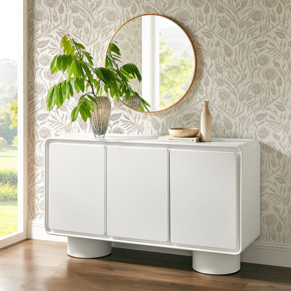 Modway Furniture Lumo Wood Veneer Curved Credenza with Push Open Doors for Modern Living Rooms EEI-7576-WHI