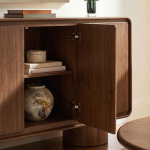 Modway Furniture Lumo Curved Wood Veneer Credenza with Push Open Doors for Modern Living Spaces EEI-7577-WAL