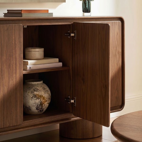 Modway Furniture Lumo Curved Wood Veneer Credenza with Push Open Doors for Modern Living Spaces EEI-7577-WAL
