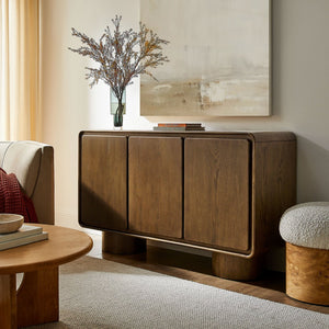 Modway Furniture Lumo Curved Wood Veneer Credenza with Push Open Doors for Modern Living Spaces EEI-7577-WAL